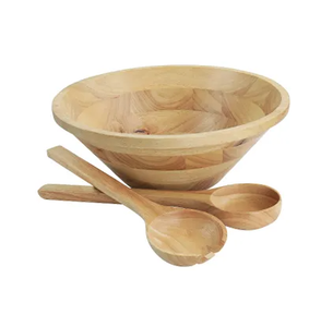 Solid Rubberwood Salad Bowl Sets (Natural Grain) - Product Image 3