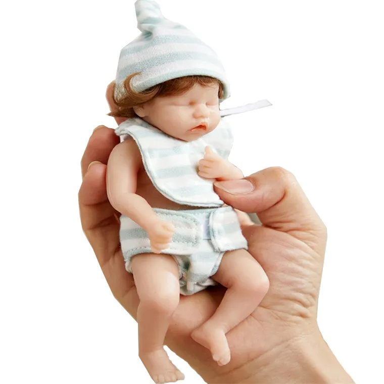 Küçük silikon bebek palmiye bebek 6 inç tam silikon gerçekçi Mini yenidoğan uyku çocuk