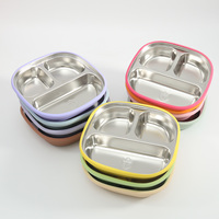 Bol à Offre Spéciale Bavoirs en silicone Assiette à ventouse pour bébé en acier inoxydable Ensemble d'alimentation pour bébé Assiette divisée