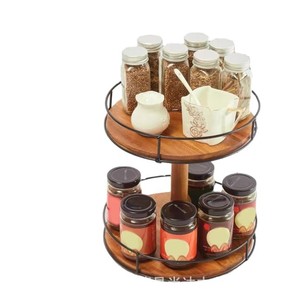 Solid wood double-layer rotating <b>storage</b> rack for <b>dressing</b> <b>table</b>, cosmetics organizer, kitchen countertop, spice bottle <b>storage</b> - Product Image 3