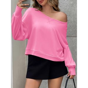 Sudadera Corta Personalizada para Mujer, con Hombros Descubiertos, Manga Larga, Estilo Holgado, Informal, para Otoño - Product Image 3