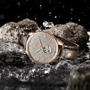 Montre pour homme <span class=keywords><strong>Cadisen</strong></span>, mouvement Miyota, squelette, mécanique manuelle, décontractée, bracelet en cuir, saphir, étanche 5ATM - Product Image 6