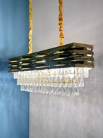 Luminaire suspendu moderne en cristal semi-transparent doré, LED de haute qualité à intensité variable, adapté aux chambres à coucher/salons