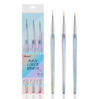 Nouvel ensemble de 3 pinceaux liner à ongles en cristal, 8/11/13mm, pour dessin, liner, gel ombré, pinceaux super fins pour nail art
