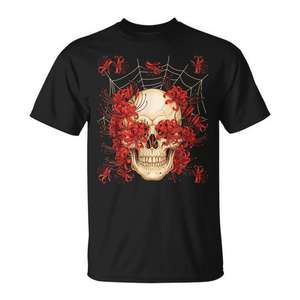 Camiseta con diseño de calavera de lirio araña rojo, diseño japonés de anime Otaku, color negro - Product Image 1