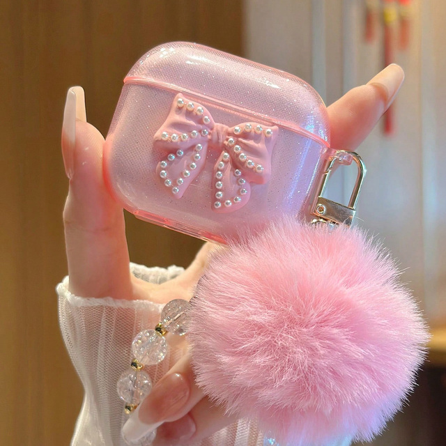 For Airpods Pro 3/Pro 2 Case TPU Cute Glitter Bow knot Crystal Earphone Protective Cover Pendant For Airpods 3/4 Protective Case