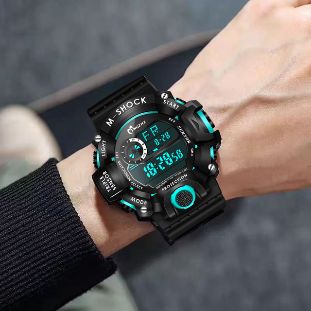 Luxury Unisex Sports Digital Watch Double Time Display Dial Movement Plastic Band Chronograph 50 Bar Water Resistance