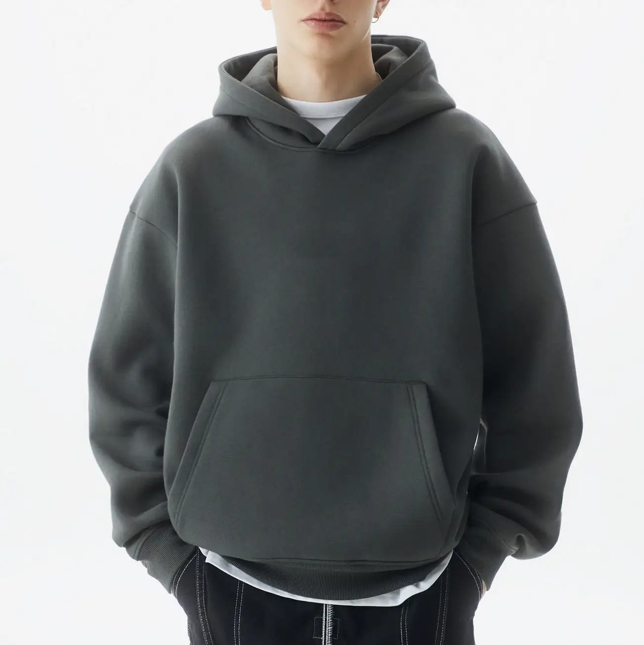 Autumn and winter wholesale plain blank 350 grams oversize pullover men's winter fleece hoodie fleece hooded sweater