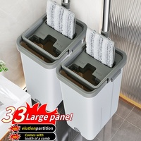 Juego de Cubo y Mopa de Microfibra con Rotación de 360 Grados y Palo de Acero, Kit de Limpieza del Hogar con Manos Libres