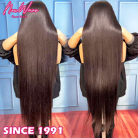 Wig Rambut Asli 40 Inch Tanpa Lem, Wig Frontal 13X6 Full HD Transparan, Wig Rambut India Alami untuk Wanita Kulit Hitam