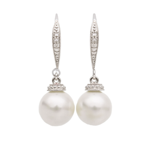 Orecchini Pendenti E960 in Oro Bianco con Perle Akoya, Montatura in Oro 18K, Perle Coltivate Rotonde, Gioielli Classici da Sposa per Donna - Product Image 1