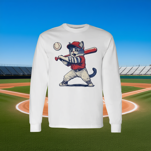 T-shirt a maniche lunghe con grafica Cat Baseball, unisex, taglia media per adulti - Product Image 3