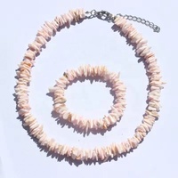 Hawaii bohem kırık Cowrie kabuk bilezik kolye seti beyaz Puka kabuk kolye ayarlanabilir zincir ile