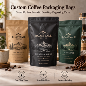 Sacs d'emballage pour café imprimés sur mesure, sachets refermables à fond plat, sacs de rangement pour thé - Product Image 1