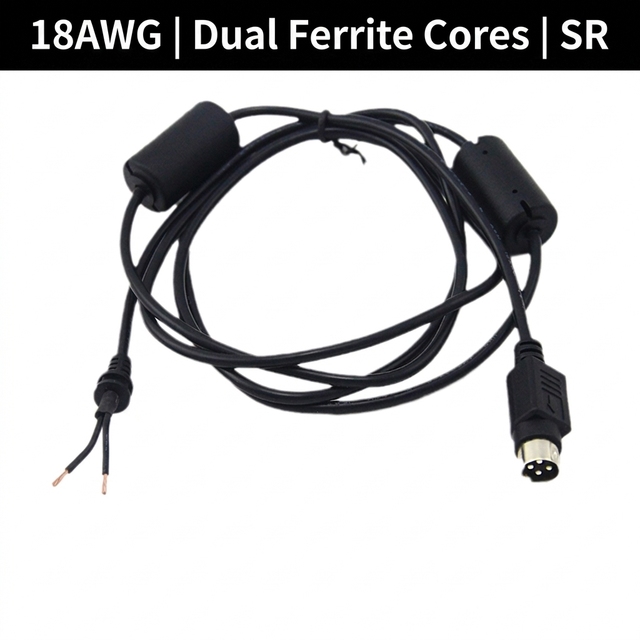 1185 18AWG 4 Pin DIN Shielded Power Cable with Dual Ferrite Cores Strain Relief