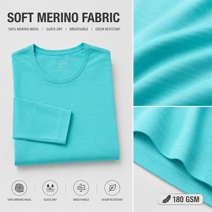 T-shirt à manches longues en laine pour femme, idéal pour les sports de plein air, la randonnée, la course à pied, avec logo personnalisé, léger, respirant, séchage rapide, pour l'escalade - Product Image 2