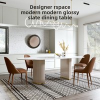 Table à manger rectangulaire pliante télescopique en marbre, style moderne et luxueux, démontable pour petits espaces domestiques