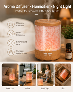 Difusor de Aromas Moderno con Base de Madera, Niebla Continua Intermitente de 150 ml, 7 Colores LED, Piedra de Cristal, para Escritorio - Product Image 1
