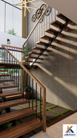 Escalier en colimaçon moderne en acier inoxydable et bois massif avec garde-corps en verre, écologique et durable, fabricant d'escaliers intérieurs
