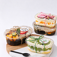 Vente en gros de gobelets en plastique PET transparents de 300 ml, contenants ovales pour gâteaux, boîte d'emballage alimentaire pour tiramisu avec couvercle