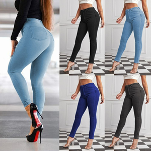 <span class=keywords><strong>Jean</strong></span> en denim pour <span class=keywords><strong>femme</strong></span>, coupe crayon, en pur coton tissé, doux, délavé clair, sur mesure - Product Image 3