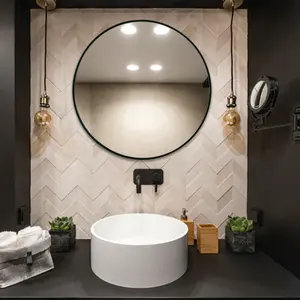 Matte Black Aluminium Frame Decorative Circle Mirror for Wall Modern Round Bathroom Mirror for Vanity