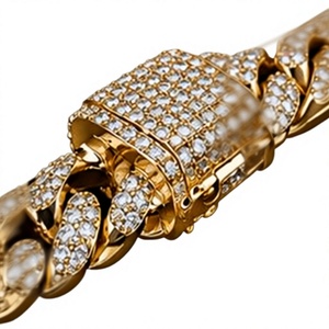 14k Gold Plated Cuban Link Bracelet with Zircon and Pearl <b>Iced</b> <b>Out</b> <b>Chain</b> for Men Hip Hop Party Wear - Product Image 6
