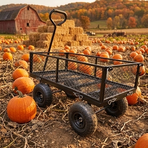 Black Steel Mesh 4-Wheel Utility <b>Cart</b> with D-Handle <b>for</b> Outdoor Use - Product Image 5