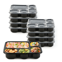 Boîte à repas à cinq compartiments en PP avec couvercle anti-fuite, compatible micro-ondes et empilable