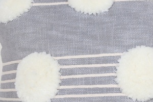 Funda de Cojín Cuadrada con Borde de Pompones Grises y Marfil, Textura Tufted a Mano, Estilo Boho, Decoración para el Hogar, Precio al por Mayor - Product Image 6