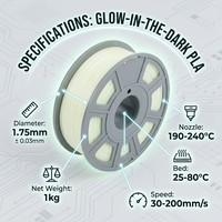 Filament PLA phosphorescent 1,75 mm pour impression 3D, précision +/-0,02 mm, 220°C/190°C, 250g, échantillons d'impression testés
