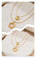 Collier superposé en or pour femmes, pendentif cœur en acier inoxydable et breloque anneau ouvert, double chaîne