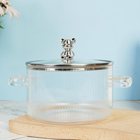 Nouvelle marmite à soupe créative en verre borosilicate avec double poignée, compatible cuisinière électrique et feu ouvert, idéale pour les nouilles instantanées