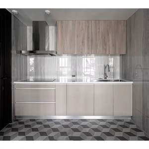High-Class Apartment Custom Wooden <b>Cabinet</b> <b>Black</b> Hung Kitchen Cupboard Delicate Pattern Melamine Surface Plywwod Kitchen - Product Image 4