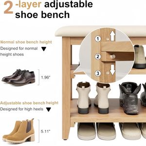 SENYU <b>Wood</b> <b>Shoe</b> <b>Rack</b> Bench with 2 Shelves Modern Entryway Storage Furniture for Home Scandinavian Design Space Saving - Product Image 6