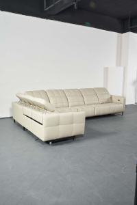 Canapé Chesterfield moderne trois places extensible en cuir véritable avec fonction massage et structure métallique - Product Image 6