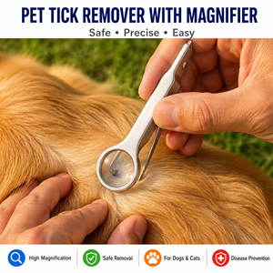 Ishow Pinzette Multifunzione per Rimozione <span class=keywords><strong>Zecche</strong></span> Animali Domestici con Lente d'Ingrandimento 30mm, Strumento di Precisione Pieghevole in Acciaio Inossidabile Sicuro per Cani e Gatti - Product Image 1