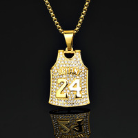 Collier Hip-hop Européen-Américain Bryant 24 24 Pendentifs en acier inoxydable plaqué or, motif bambou, accessoire sportif tendance, en stock
