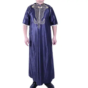 2024 Dubai Men's Abaya Men's Long Sleeve Embroidered Stand Collar Muslim Men's Dress Islamic Robe