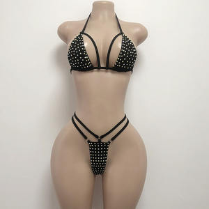 Özel iki adet Spandex bayanlar kutup Bikini üst egzotik AB Rhinestones seksi tanga kadın striptizci kıyafetler giyim - Product Image 5