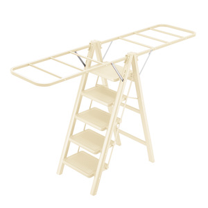Échelle pliante en A avec séchoir intégré, 4 marches, en métal, pour intérieur, tabouret de rangement polyvalent - Product Image 2