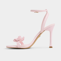 Nouveauté Sandales à talons hauts roses pour femmes avec décoration florale Bout ouvert Bride cheville Talons aiguilles pour soirée