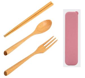 Ensemble de couverts en bois de hêtre coloré portable, prêt à être expédié, gravure en gros, vaisselle, voyage, cadeaux mignons, cuillère, baguettes - Product Image 6
