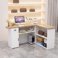 Nouveau bureau de réception en L en bois massif crème moderne 2026, comptoir d'angle de luxe pour salon de beauté avec éclairage LED et rangement