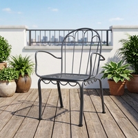 Fauteuil moderne gris anthracite de style français en acier inoxydable à dossier ondulé et assise à lattes verticales pour salon extérieur