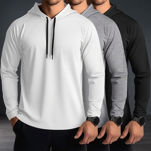 Sweat-shirt à capuche à manches longues pour homme, couleur unie, séchage rapide, tricoté, décontracté, coupe classique, style été, blanc, gris, noir - Product Image 2