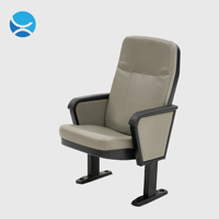 Chaises d'auditorium en cuir PU gris clair avec accoudoirs en plastique étroits sans tablette d'écriture, mobilier de théâtre personnalisable, sièges fixes