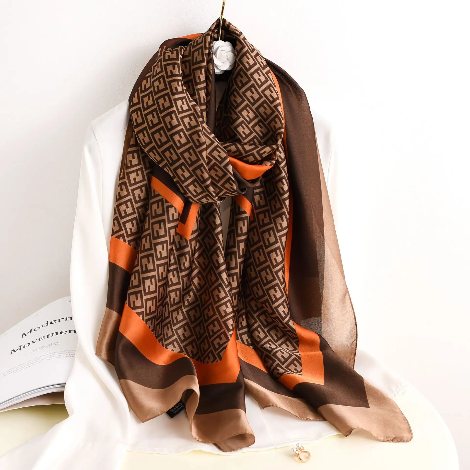 Bufandas de seda vintage para mujer, chales de diseñador de calidad, de lujo, de seda satinada