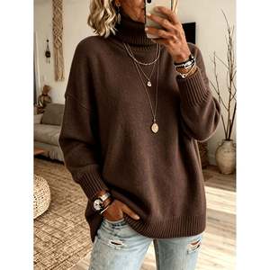 Suéter de Cuello Alto, Manga Larga, Color Verde, Talla 0XL, Ropa Casual para Mujer - Product Image 4