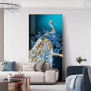 Moderna y Hermosa Decoración de Pared con Diseño de Pavo Real para Sala de Estar o Comedor, Arte LED para el Hogar, Pintura de Porcelana de Cristal Personalizada - Product Image 3